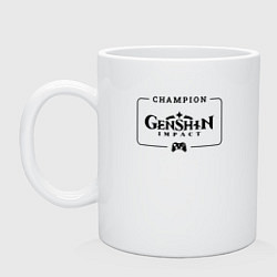 Кружка керамическая Genshin Impact gaming champion: рамка с лого и джо, цвет: белый