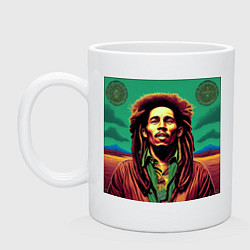 Кружка керамическая Digital Art Bob Marley in the field, цвет: белый