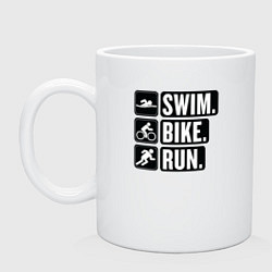 Кружка керамическая Swim bike run, цвет: белый