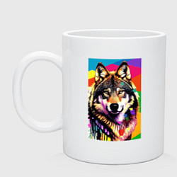 Кружка керамическая Красочный волк - поп-арт - нейросеть, цвет: белый