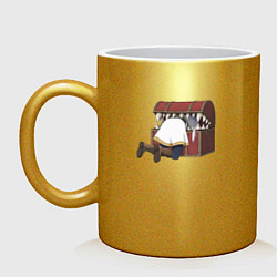 Кружка керамическая Фрирен застряла в сундуке мимике, цвет: золотой
