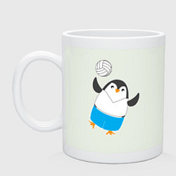 Кружка керамическая Пингвин волейболист, цвет: фосфор