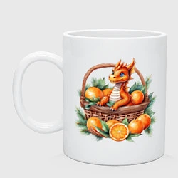 Кружка керамическая Оранжевый дракон 2024 как мандарин в корзинке, цвет: белый