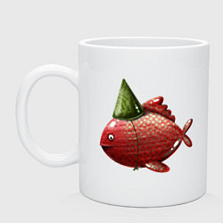 Кружка керамическая Красная рыба и елка, цвет: белый