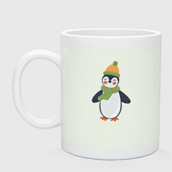 Кружка керамическая Весёлый пингвин в шапке, цвет: фосфор