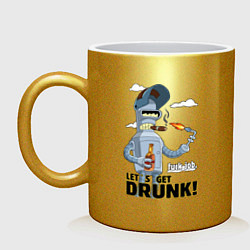 Кружка керамическая К черту работу - давайте выпьем, цвет: золотой