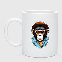 Кружка керамическая Портрет обезьяны в шляпе, цвет: белый