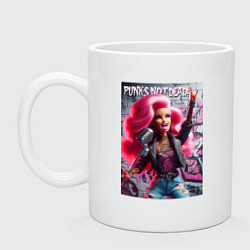 Кружка керамическая Barbie - punks not dead motto, цвет: белый
