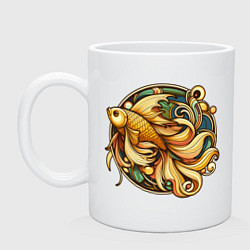 Кружка керамическая Золотая рыбка исполняет желания, цвет: белый