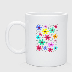 Кружка керамическая Разноцветные веселые ромашки, цвет: белый
