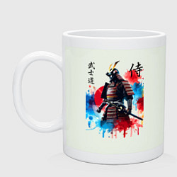 Кружка керамическая Японский самурай - акварель, цвет: фосфор