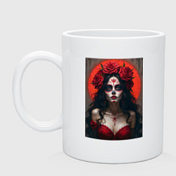 Кружка керамическая Девушка с макияжем на день мертвых, цвет: белый