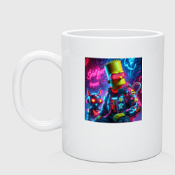 Кружка керамическая Барт Симпсон с котом роботом - нейроарт, цвет: белый