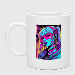 Кружка керамическая Кибер девчонка в розовых очках - нейроарт, цвет: белый
