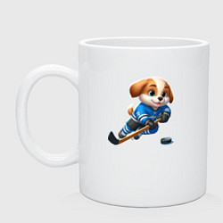 Кружка керамическая Щенок хоккейный форвард - нейроарт, цвет: белый