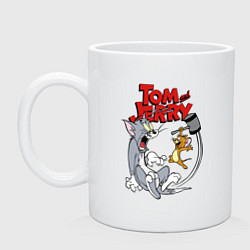 Кружка керамическая Том и Джерри - кувалда, цвет: белый