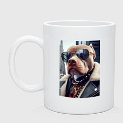 Кружка керамическая Чувак питбуль в тёмных очках, цвет: белый