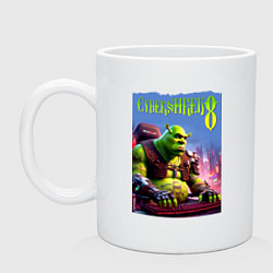 Кружка керамическая Кибер Шрек в татухах - прикол, цвет: белый