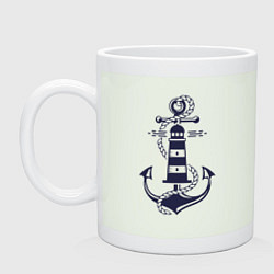 Кружка керамическая Морская эмблема - якорь и маяк, цвет: фосфор