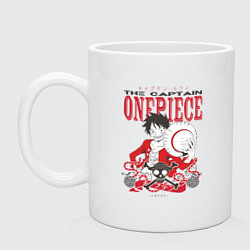 Кружка керамическая Ванпис Луффи череп, цвет: белый