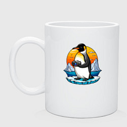 Кружка керамическая Пингвин фотограф, цвет: белый