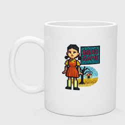 Кружка керамическая Пиксельная кукла - Игра в кальмара, цвет: белый