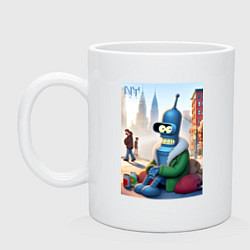 Кружка керамическая Робот-сгибальщик Бендер Нью-Йоркский бомж, цвет: белый