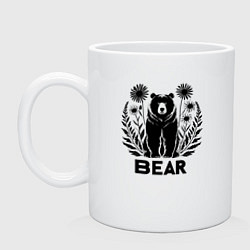 Кружка керамическая Медведь среди цветов, цвет: белый