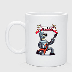 Кружка керамическая Bender bending robot from rock group Futurama, цвет: белый