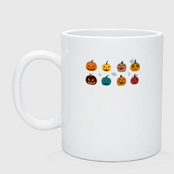 Кружка керамическая Разноцветные тыквы Джека на Хэллоуин, цвет: белый