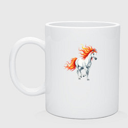 Кружка керамическая Белая лошадь с огненной гривой, цвет: белый