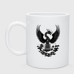 Кружка керамическая Дракон и пагода гармония востока, цвет: белый