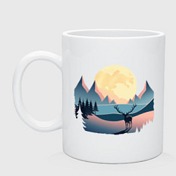 Кружка Горы, луна и олень, зимний пейзаж