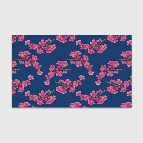 Бумага для упаковки Веточки айвы с розовыми цветами на синем фоне / 3D-принт – фото 1