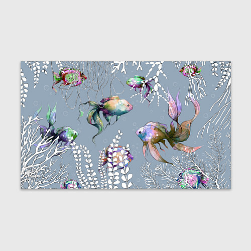 Бумага для упаковки Разноцветные акварельные рыбки и белые водоросли / 3D-принт – фото 1