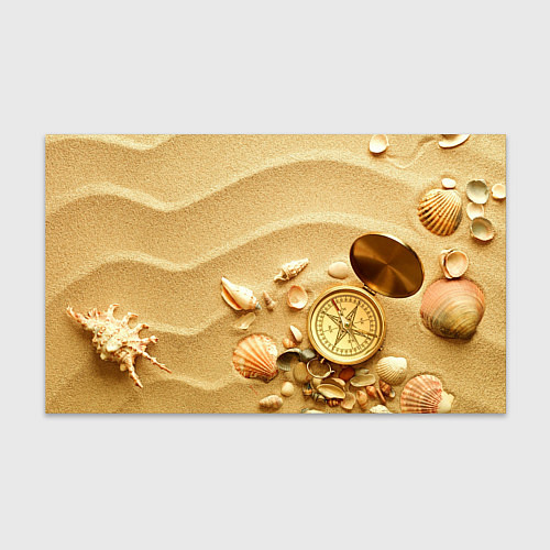 Бумага для упаковки Композиция из ракушек и компаса на песке / 3D-принт – фото 1