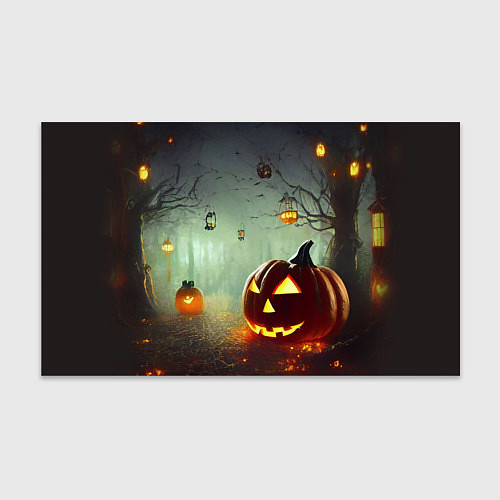 Бумага для упаковки Тыква на Хэллоуин в ночном туманном лесу / 3D-принт – фото 1