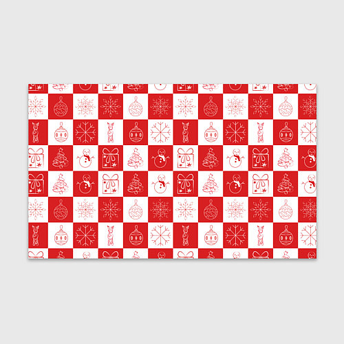 Бумага для упаковки Красно-белые квадраты с шариками и снежинками / 3D-принт – фото 1