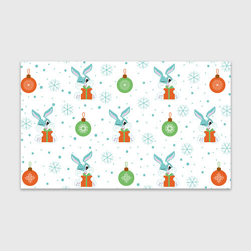 Бумага для упаковки Кролик с подарком и новогодними шариками / 3D-принт – фото 1