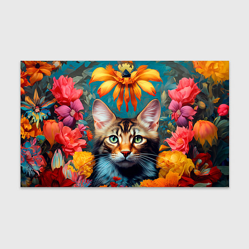 Бумага для упаковки Дикая кошка в цветах / 3D-принт – фото 1