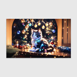 Бумага для упаковки Кот и новогодние украшения, цвет: 3D-принт