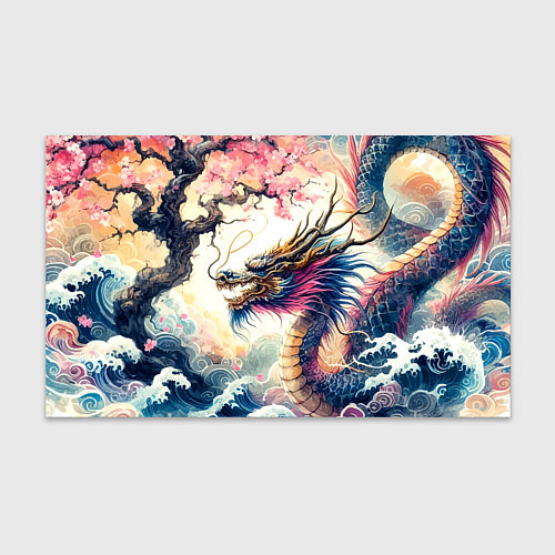 Бумага для упаковки Japanese dragon and sakura - engraving / 3D-принт – фото 1