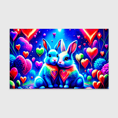 Бумага для упаковки Неоновые зайчики - любовь сердечки / 3D-принт – фото 1