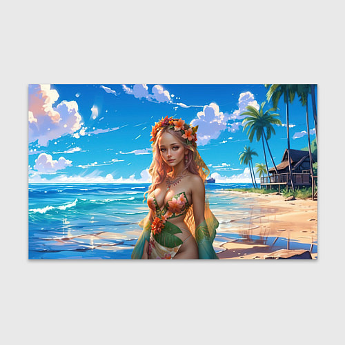 Бумага для упаковки Девушка на пляже в цветочном купальнике / 3D-принт – фото 1