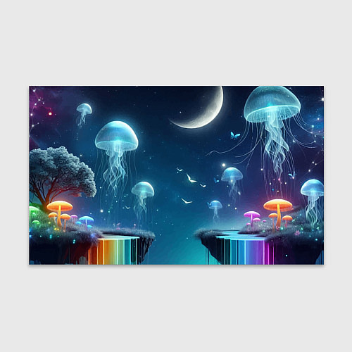 Бумага для упаковки Неоновые медузы и грибы - нейроарт фантазия / 3D-принт – фото 1