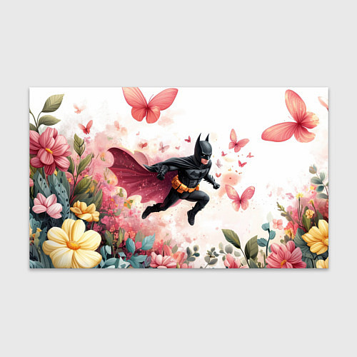 Бумага для упаковки Бэтмен прыгает над цветами и бабочками / 3D-принт – фото 1