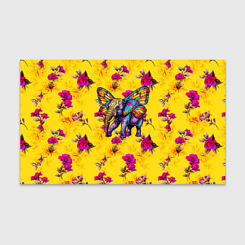 Бумага для упаковки Слон с крыльями бабочки на цветочном фоне / 3D-принт – фото 1