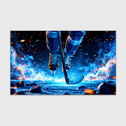 Бумага для упаковки Хоккеист в синем пламени / 3D-принт – фото 1