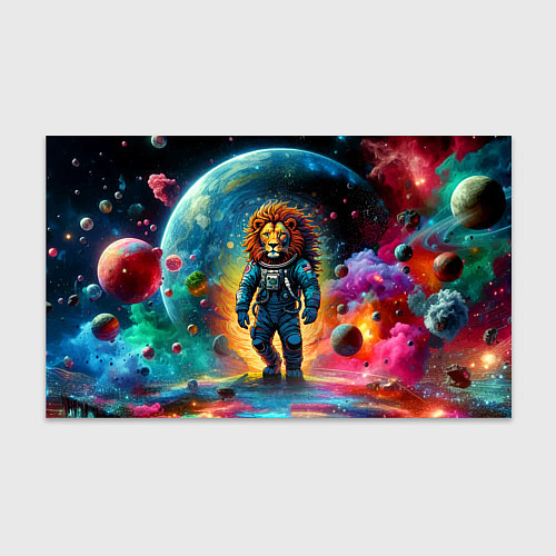 Бумага для упаковки Лев бравый космонавт - неоновый космос / 3D-принт – фото 1