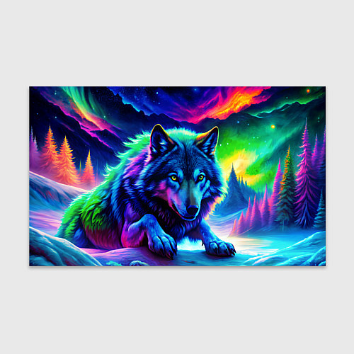 Бумага для упаковки Большой волк одинокий охотник - неоновые цвета / 3D-принт – фото 1